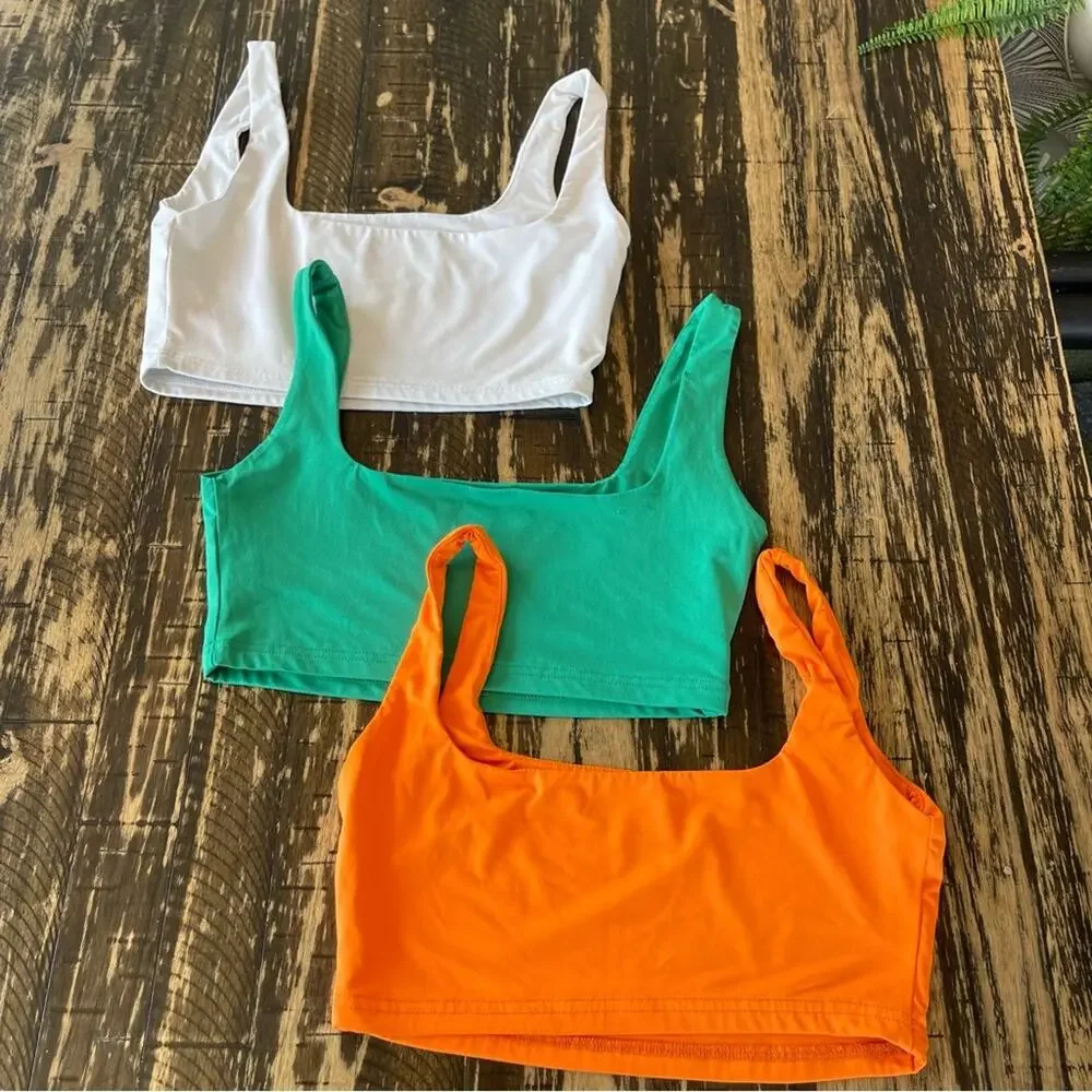 BUNDLE - 3 White Green Orange Crop Top - MEDIUM - Picture 3 of 12